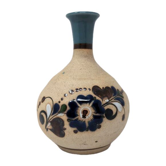 Handcrafted Ceramic Vase with Blue Floral Design - Picture 2 of 13